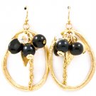 Black Earring Fish Hook Bead Metal Casting Leaf Acrylic Stones Matte Finish Tassel  28115-99118MGBLK