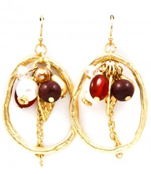 Brown Earring Fish Hook Bead Metal Casting Leaf Acrylic Stones Matte Finish Tassel  28115-99118MGBRO