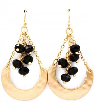 Black Earring Chandelier Drop Fish Hook Bead Cresent Metal Casting Acrylic Stones M 28115-99127MGBLK