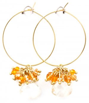 Brown Earring Hoop Bead Metal Casting Acrylic Stone Faceted 2 Inch Drop 28115-99134GDBRO