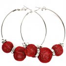 Red Earring Pin Catch Hoop Mesh Ball Rondelle Crystal Studs 2 3 4 Inch Drop / 53536-012RDRED