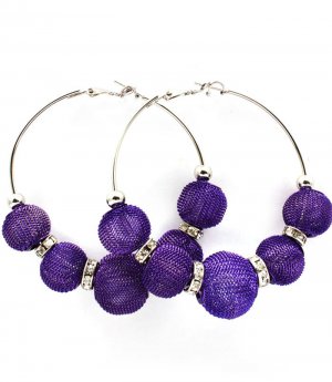 Purple Earring Pin Catch Hoop Mesh Ball Rondelle Crystal Studs 2 3 4 Inch Drop / 53536-015RDPUR