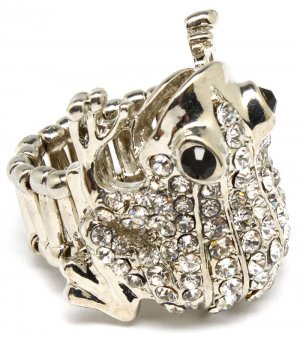 Clear Ring Adjustable Stretch Metal Casting Crystal Studs Frog 1 Inch Tall / 3101827-010RDCLR