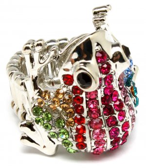 Multi Colored Ring Adjustable Stretch Metal Casting Crystal Studs Frog 1 Inch Tall  3101827-010RDMLT