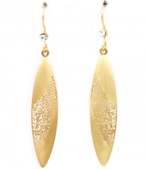 Gold Colored Earring Fish Hook Matte Finsih Navette Pierced Glass Stone Texture 2 1 32533-10876MGGOD