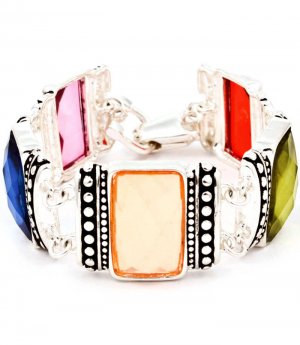 Multi Colored Bracelet Metal Casting Magnetic Lock Acrylic Stones Faceted Texture 7 I 4712-3915ASMLT
