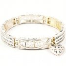 Silver Colored Bracelet Stretch Religious Engraved Bead Metal Casting Heart Jesus Tex 4712-4345SVSIV
