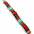 Red Bracelet Bead Lobster Clasp Crystal Studs Disc Metal Casting Enamel Texture 6 1 2 4712-5670GDRED
