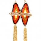 Orange Earring Fish Hook Metal Casting Bead Crystal Studs Diamond Shape Tassel 5 Inch 4715-0775GDORG