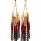 Red Earring Linear Drop Post Earring Crystal Stud Metal Casting Tassel Prong Set Pati 4715-0807GDRED