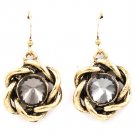 Black Earring Fish Hook Metal Casting Acrylic Stone Interlaced Flower Shape Texture 1 53531-071AGBKA