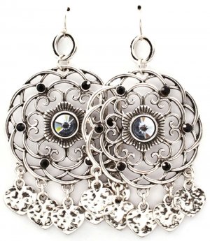 Black Earring Fish Hook Metal Casting Stud Flower Heart Acrylic Stone Fringe Formica  53535-964SOBLK