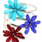 Multi Colored Bracelet Bangle 45 Mm Width Flower Crystal Studs 7 Mm Metallic Bar  1115227-00418RDMLT