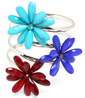 Multi Colored Bracelet Bangle 45 Mm Width Flower Crystal Studs 7 Mm Metallic Bar  1115227-00418RDMLT
