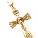 Clear Necklace Pendant Cross Jesus Texture Crystal Studs 1 1 2 Inch Pendant 18 Inch 113114-1216GDCLR
