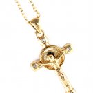 Gold Colored Necklace Pendant Cross Jesus Texture Crystal Studs 1 1 4 Inch Pendant  113114-1220GDGOD