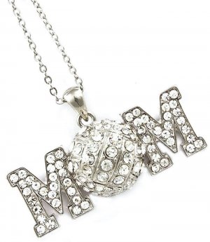 Clear Necklace Pendant Crystal Studs Mom Volley Ball Texture Pave Set 1 1 2 Inch Pe 113114-1376RDCLR