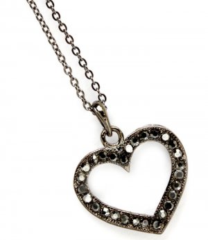 Black Necklace Pendant Crystal Studs Heart 20 Mm Pendant 18 Inch Long 113114-2115BNBLK