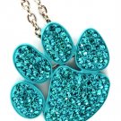 Teal Necklace Pendant Paw Crystal Studs Texture 2 Inch Pendant 24 Inch Long 113114-9958RDTEL