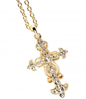 Clear Necklace Pendant Gothic Cross Crystal Studs Filigree 2 Inch Pendant 18 Inch L 113114-9983AGCLR