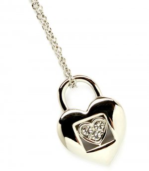 Clear Necklace Pendant Crystal Studs Heart Lock 1 Inch Pendant 18 Inch Long 113114-9996RDCLR