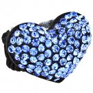 Blue Ring Adjustable Stretch Crystal Studs Heart Pave Set 1 Inch Tall 113118-99822BKBLU
