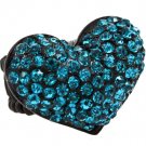Teal Ring Adjustable Stretch Valentine Heart Crystal Studs Pave Set 20 Mm Tall 113118-99822BKTEL