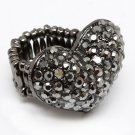 Black Ring Adjustable Stretch Valentine Heart Crystal Studs 3 4 Inch Tall 1 Inch W 113118-99822BNBLK