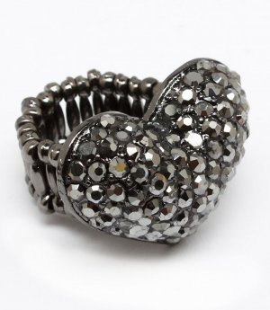 Black Ring Adjustable Stretch Valentine Heart Crystal Studs 3 4 Inch Tall 1 Inch W 113118-99822BNBLK
