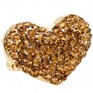 Brown Ring Adjustable Stretch Valentine Heart Crystal Studs Pave Set 20 Mm Tall 113118-99822GDBRO
