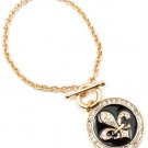 Clear Bracelet Toggle Crystal Studs Fleur De Lis Enamel Round Pendant 1 Inch Pendant 11312-1094GDCLR