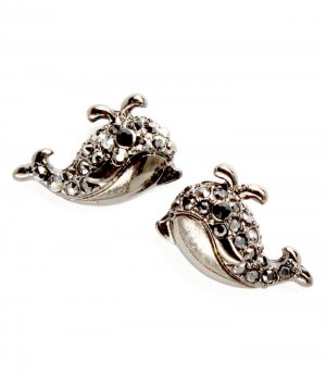 Black Earring Post Earring Whale Crystal Studs 15 Mm Drop 11315-1290BNBLK