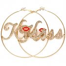 Clear Earring Pin Catch Hoop Kiss Crystal Studs Lip Enamel 2 3 4 Inch Drop 11315-1387GDCLR