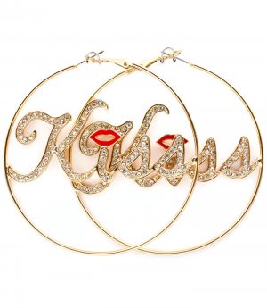Clear Earring Pin Catch Hoop Kiss Crystal Studs Lip Enamel 2 1 2 Inch Drop 11315-1397GDCLR