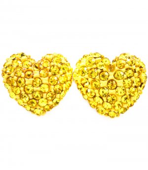 Yellow Earring Post Earring Valentine Heart Crystal Studs Pave Set 15 Mm Drop 11315-2002RDYEW