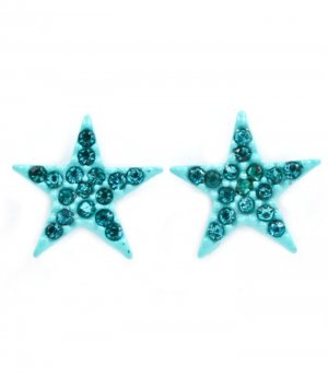 Teal Earring Post Earring Star Crystal Studs Pave Set 13 Mm Drop 11315-2003RDTEL