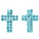 Blue Earring Post Earring Cross Crystal Studs Pave Set 10 Mm Drop 11315-2005RDBUA
