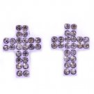Purple Earring Post Earring Cross Crystal Studs Pave Set 10 Mm Drop 11315-2005RDPRA