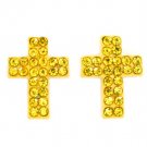 Yellow Earring Post Earring Cross Crystal Studs Pave Set 10 Mm Drop 11315-2005RDYEW