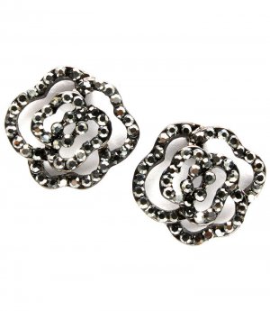 Black Earring Post Earring Crystal Studs Flower Pave Set 18 Mm Drop 11315-2055BNBLK