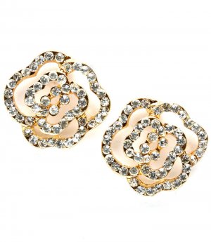Clear Earring Post Earring Crystal Studs Flower Pave Set 18 Mm Drop 11315-2055GDCLR