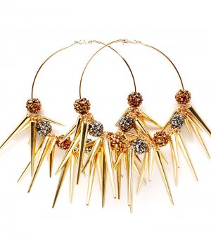 Brown Earring Pin Catch Hoop Celebrity Inspired Fireball Spikes Horns Various Size S 11315-2181GDBOB