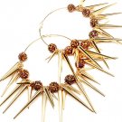 Brown Earring Pin Catch Hoop Celebrity Inspired Fireball Spikes Horns Various Size S 11315-2181GDBRO