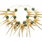 Green Earring Pin Catch Hoop Celebrity Inspired Fireball Spikes Horns Various Size S 11315-2181GDGRN