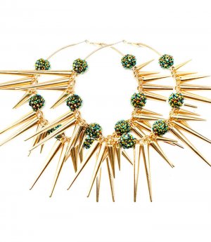 Green Earring Pin Catch Hoop Celebrity Inspired Fireball Spikes Horns Various Size S 11315-2181GDGRN