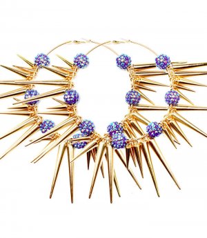 Purple Earring Pin Catch Hoop Celebrity Inspired Fireball Spikes Horns Various Size  11315-2181GDPRA