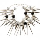 Silver Colored Earring Pin Catch Hoop Celebrity Inspired Fireball Spikes Horns Vario 11315-2181RDSVA