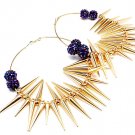 Blue Earring Pin Catch Hoop Celebrity Inspired Fireball Spikes Horns 1 1 4 Inch Spik 11315-2185GDBLU
