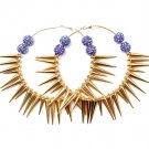 Blue Earring Pin Catch Hoop Celebrity Inspired Fireball Spikes Horns 1 1 4 Inch Spik 11315-2185GDBUA