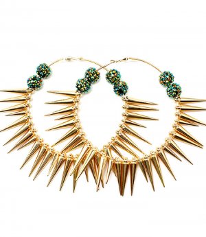 Green Earring Pin Catch Hoop Celebrity Inspired Fireball Spikes Horns 1 1 4 Inch Spi 11315-2185GDGNB